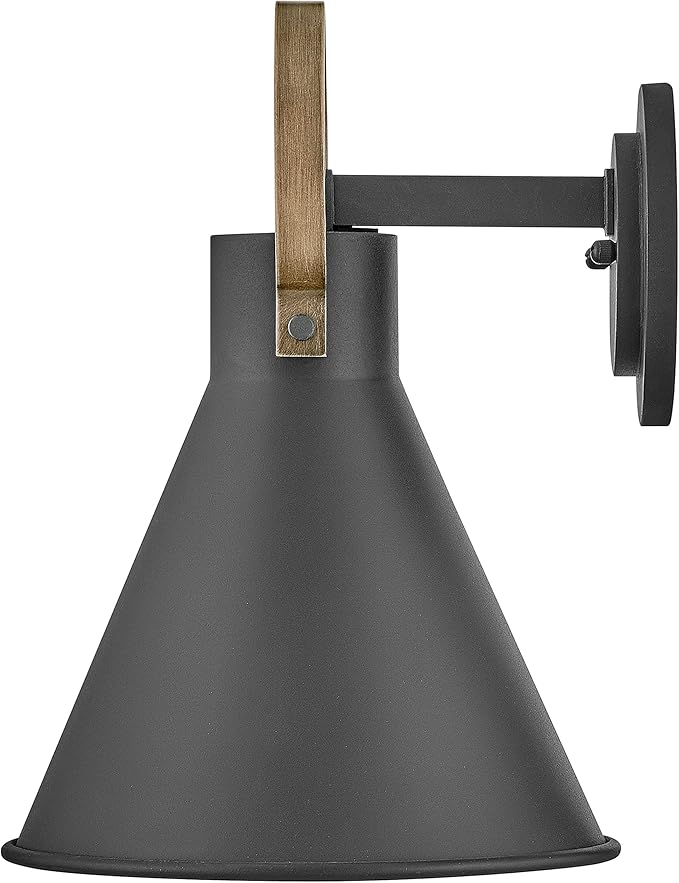 Hinkley Winnie Small Wall Mount Outdoor Lantern - Coastal Elements, Dark Sky, 1-Light, Tapered Design, Bulb Included, Composite Material - Museum Black with Brass Accents