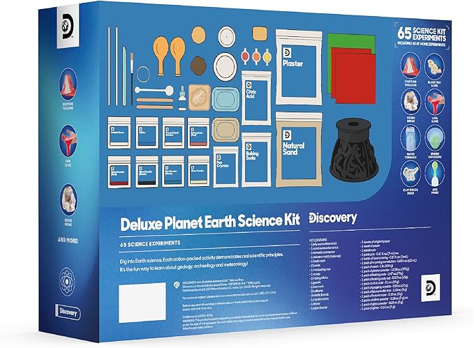 Discovery™ Planet Earth Science Kit – 65 Experiment STEM Lab for Kids| Includes DIY Volcano, Tornado, Fossils, Crystals, & Slime| Geology, Chemistry & Archeology Learning Toy|Educational Gift| Ages 8+