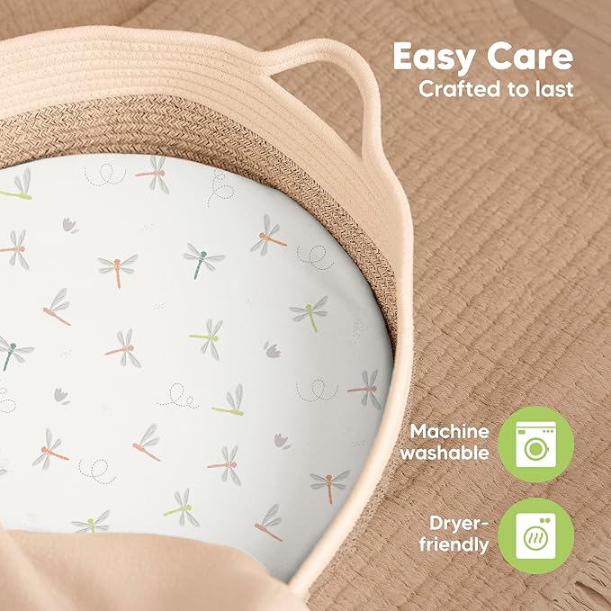 2-Pack Baby Bassinet Sheets Girl, Boy - 33x17 Viscose Derived from Bamboo Bedside Mattress Fitted Bassinet Sheets, Compatible with Halo Bassinest Swivel Sleeper, Baby Delight, Graco (Meadow)