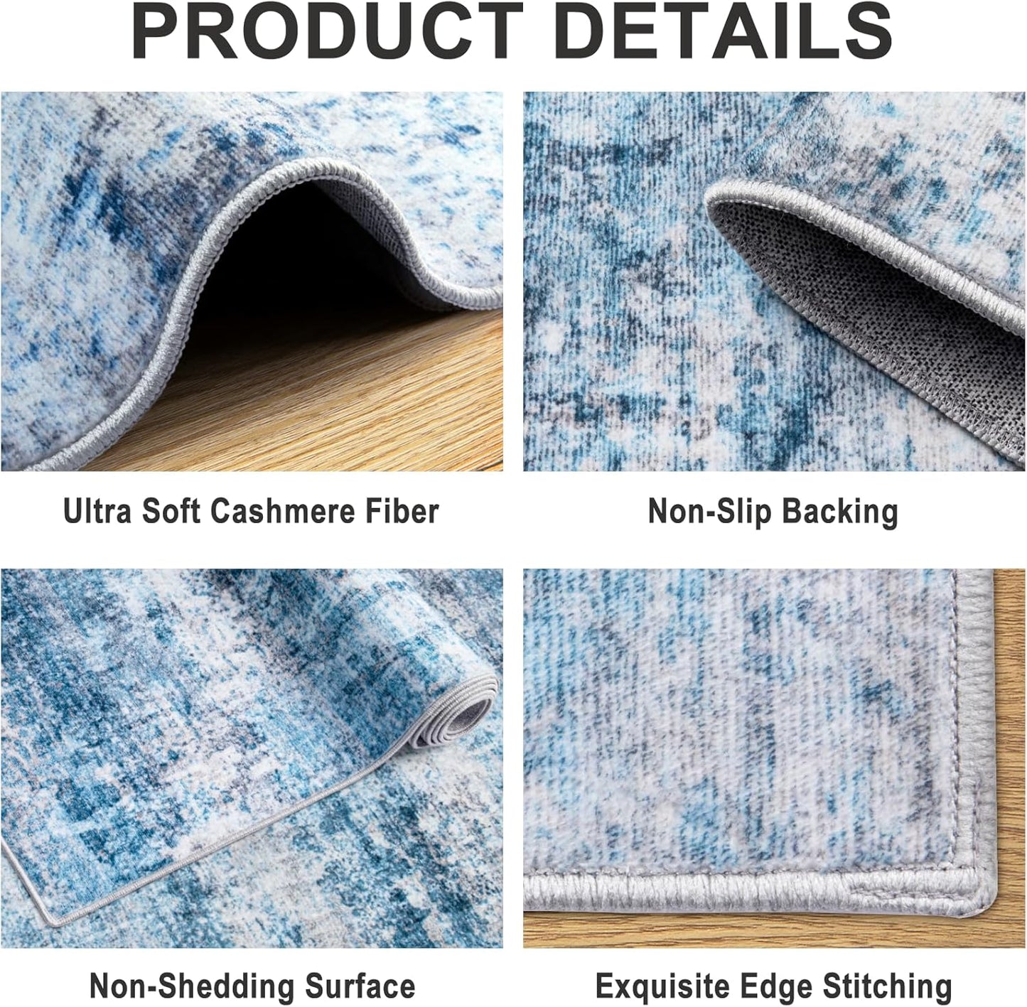 6x9 Area Rugs for Living Room - Washable Rug Modern Abstract Soft Large Neutral Non-Slip Carpet Indoor Floor Thin Carpets for Bedroom Dining Room Farmhouse Nursery Home Office Blue Grey