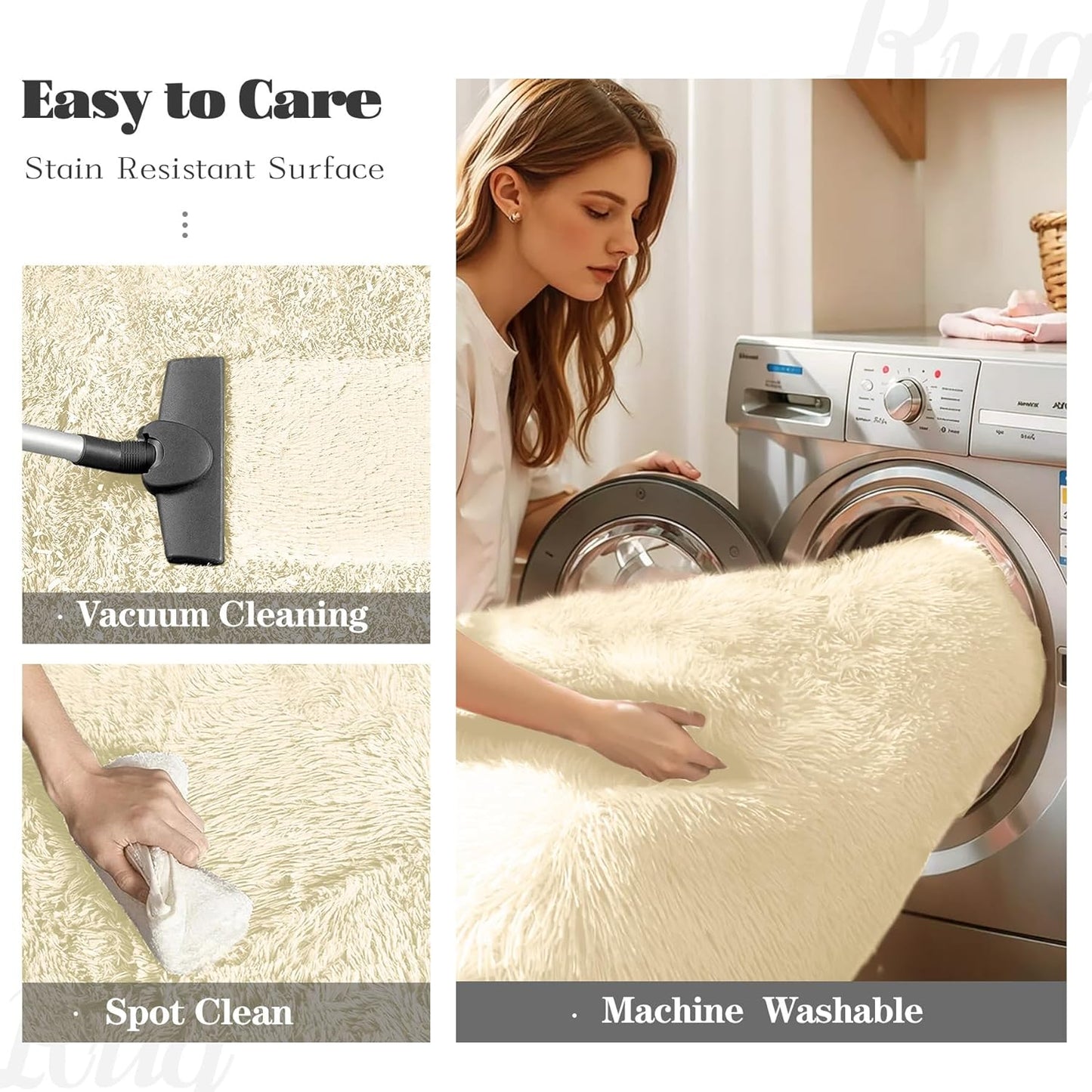 4x6 Area Rug for Living Room: Fluffy Shag Soft Washable Rugs Fuzzy Plush Indoor Carpet for Bedroom Nursery Playroom Dorm Kids Girls Boys Room (Cream White, 4'x6')