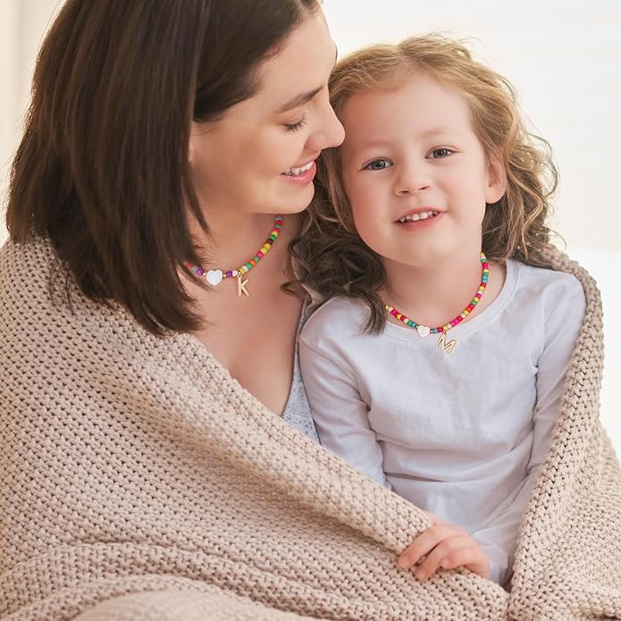 Ursteel Colorful Initial Cute Necklaces for Girls - Trendy Beaded Choker Necklace for Women Teen Girl, Personalized Letter Initial Gifts for Women Kids Jewelry