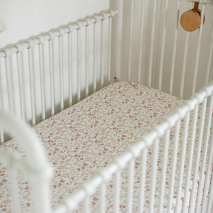 Crib Sheets Neutral - Fitted Baby Crib Sheets Bed for Girl Boy - 2 Pack Standard & Toddler Mattress - Buttery Soft Organic Cotton Blend (Fleurette)