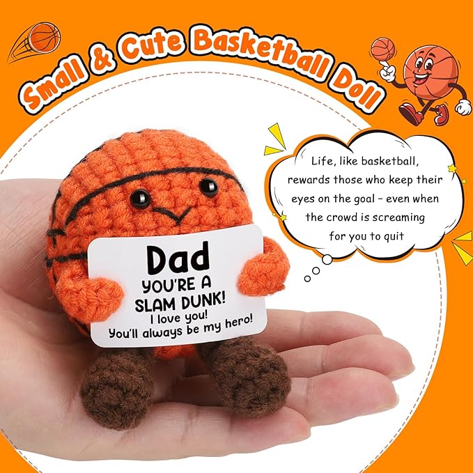Dad Birthday Gifts from Daughter Son Wife - Cool Handmade Crochet Small Basketball Decor, Ideal Fathers Day for Dad Father Daddy New Dads, I Love You Gift for Dads
