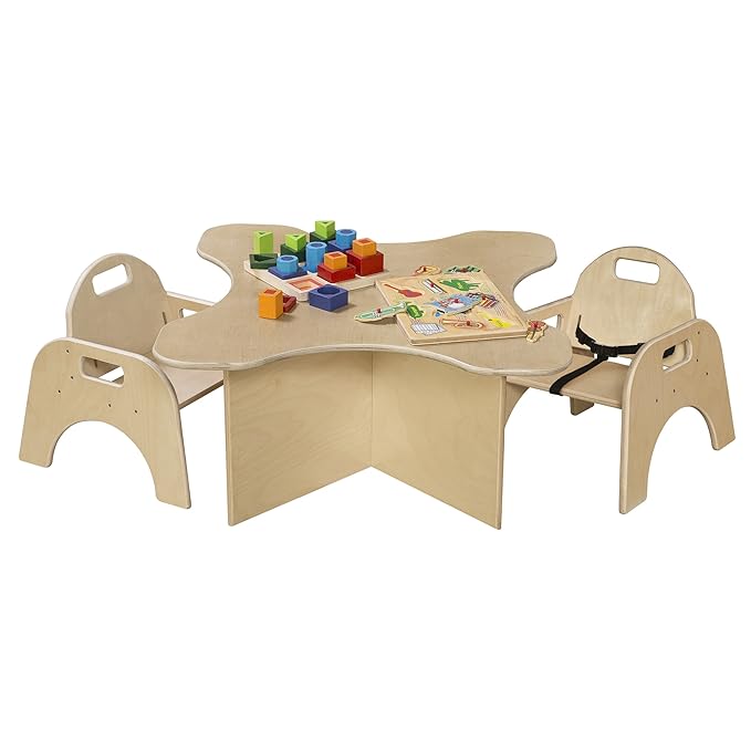 Montessori 5" H Toddler Wooden Low Feeding Chair with 3 Point Safety Harness, Stackable Chair for Babies Suitable for Restaurants, Daycare, Nursery [Set of 2]