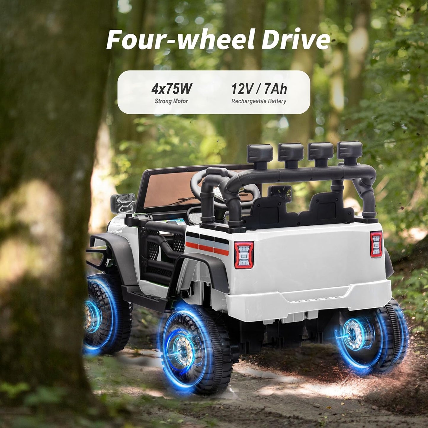 4WD Kids Ride on Car Truck, 12V 7Ah Kids Electric Vehicles Car Ride on Toy for Toddlers 3-5 with Remote Control - White