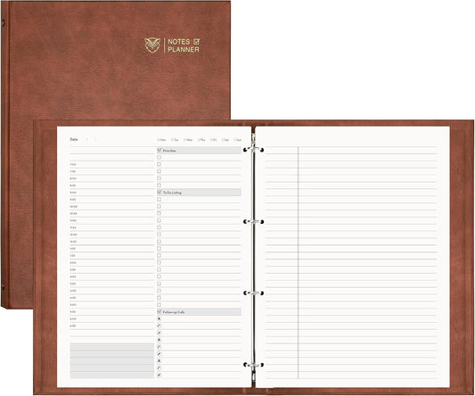 EMSHOI Undated Daily Planner - A4 Large to Do List Notebook Appointment Book for Productivity Time Management, with Hourly Planner Refills, Hardcover Binder Leather Journal - 240 Pages, 8.5x11