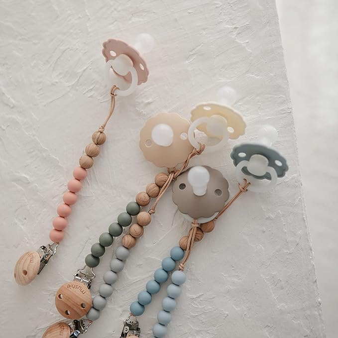 FRIGG Daisy Night SilkySoft Silicone Baby Pacifier | Made in Denmark | BPA-Free (Portobello/Croissant, 6-18 Months)