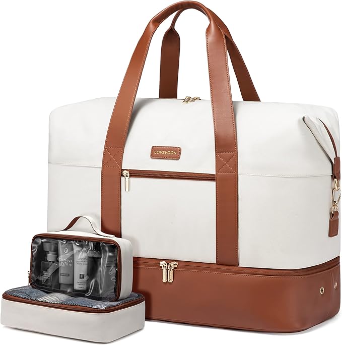 LOVEVOOK Weekender Bag, Large Travel Duffel Bag for Women with 2 Packing Cubes, Carry on Overnight Bag with Shoe Compartment, Mom Hospital Bags for Labor and Delivery