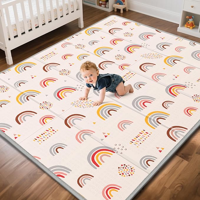 Baby Play Mat,79"X71"Extra Large Play Mat,Non-Toxic Tummy Time,Baby Play Mats for Floor,Waterproof,Baby Crawling Mat,Soft Foam Mat for Babies and Toddlers,Reversible & Portable Star and Rainbow