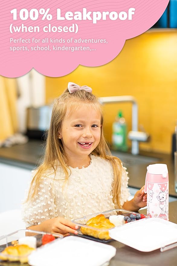 Jarlson® Mali Children's Water Bottle, Thermal Stainless Steel Water Bottle, BPA-Free, Leak-Proof, Children's Bottle with Chug Lid, Bottle for School, Nursery (Cat 'Star', 350 ml)