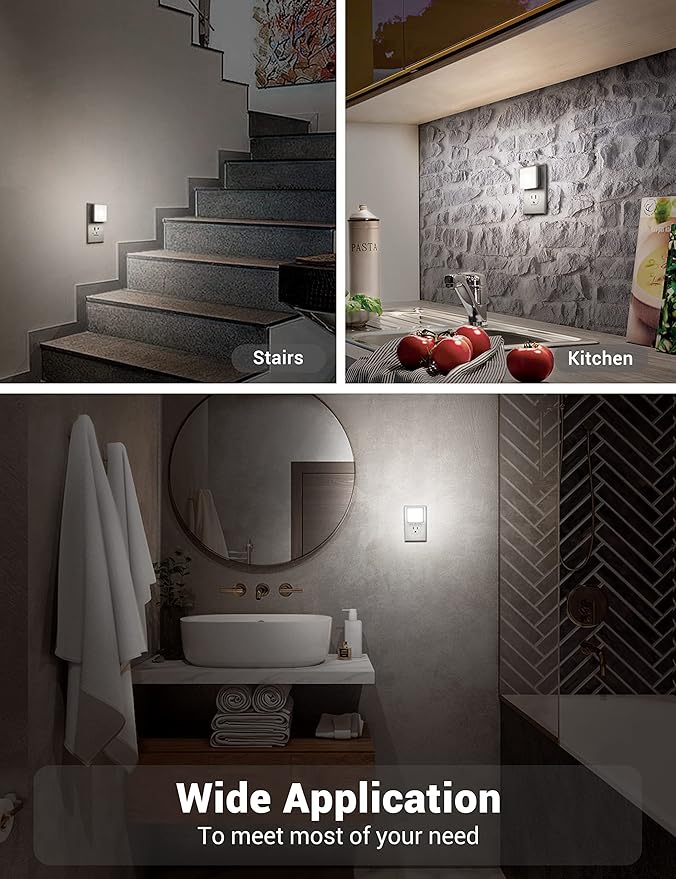 LED Night Light, JandCase Night Light Plug into Wall with Light Sensors[4 Pack], 5000K Daylight, Small Nightlight for Kids Bathroom,Hallway,Dinning Room,Kitchen