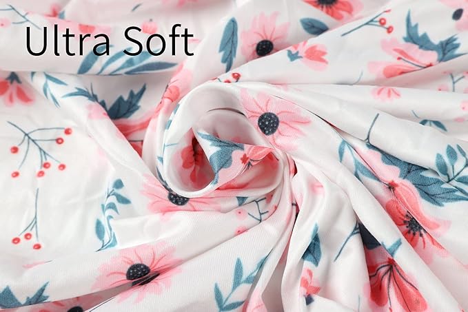 Pack n Play Sheet Stretchy Fitted Portable Mini Crib Sheets Set 3 Pack,Playard Sheets Convertible Playard Mattress Cover,Ultra Soft Jersey Material,Floral,Grey Rabbit & Pink