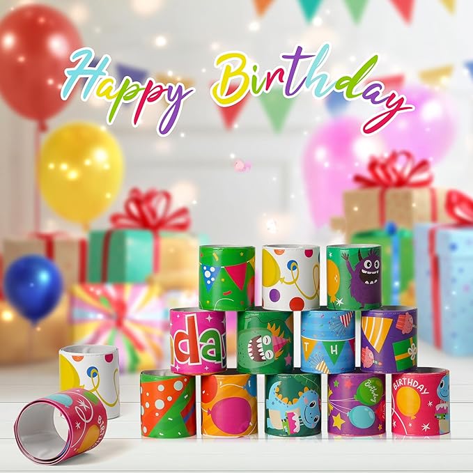 Childom 36 Pcs Birthday Slap Bracelet,Party Bracelet Gifts Birthday Decorations,Holiday Goodie Bag Stuffers for Party Favors,Bracelets Bulk for Home School Classroom Prizes Anniversary Holiday Outdoor