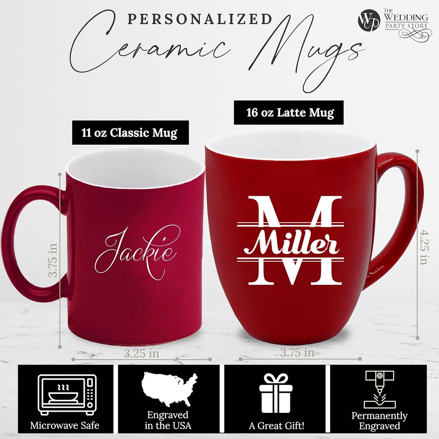 Custom Engraved Coffee Latte Mug - Personalized Coffee and Tea Cup (Red)
