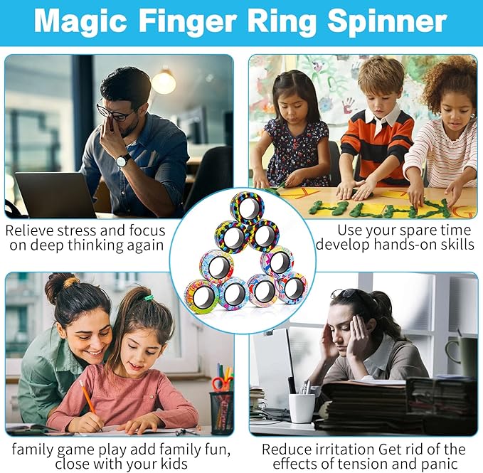 24Pcs Magnetic Rings Fidget Toys Spinner Set Halloween Party Favors,Finger Magnet Rings Endless Hours of Fun ADHD Stress Relief Fidget Spinner for Relieve Anxiety Birthday for Adults Teens Kids