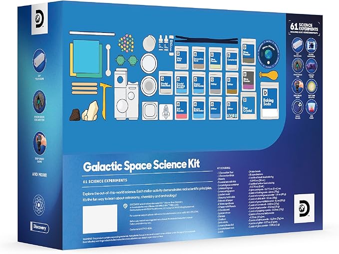 Discovery™ Galactic Space Science Kit – 61 Experiment STEM Lab for Kids| Astronomy & Chemistry Activity Set| Includes DIY Telescope, Crystals, Slime, Moon Rocks| Educational Learning Toy Gift| Ages 8+