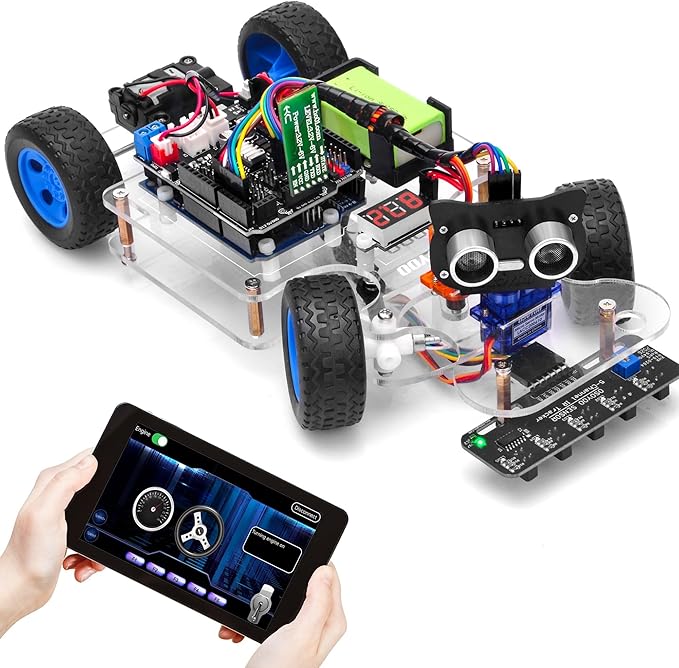 OSOYOO Robot Rc Smart Car DIY Kit to Build for Adults Teens with Servo Power Steering Motor, WiFi, Bluetooth, Code Programmable Compatible with Arduino