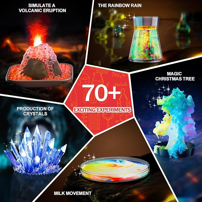 Science Kits for Kids - 70 Experiments Science Kit for Kids Age 6-12 Year Old, STEM Educational Science Toys Gifts for Girls Boys, Chemistry Set, Crystal Growing, Erupting Volcano