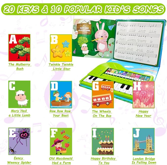 Kids Piano Book Toys - 20 Keys Kids Keyboard Piano Educational Music Toys, Children Gifts & Toddler Toys for 3 4 5 Year Old Boys and Girls