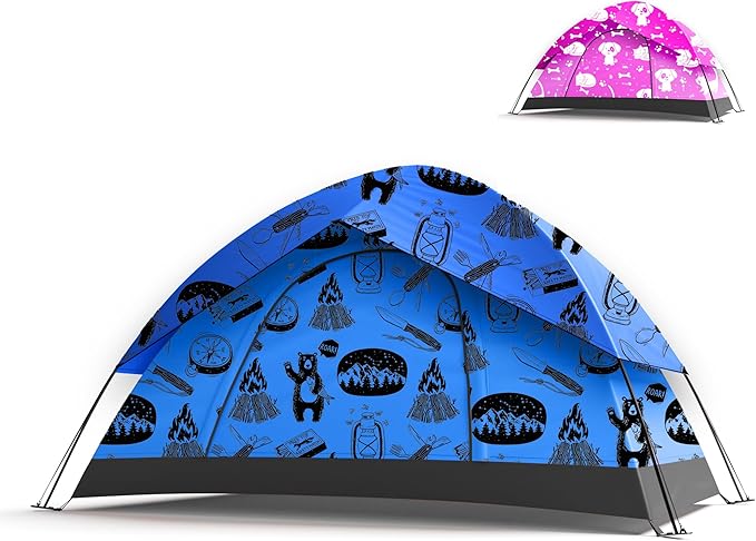 KidzAdventure 2 in 1 Indoor/Outdoor Tent for Kids, Small 1 or 2 Toddler/Kids Tent, Backpacking, Lightweight and Easy Pop up, Ideal for Backyard, Outside Camping, or Play Fort