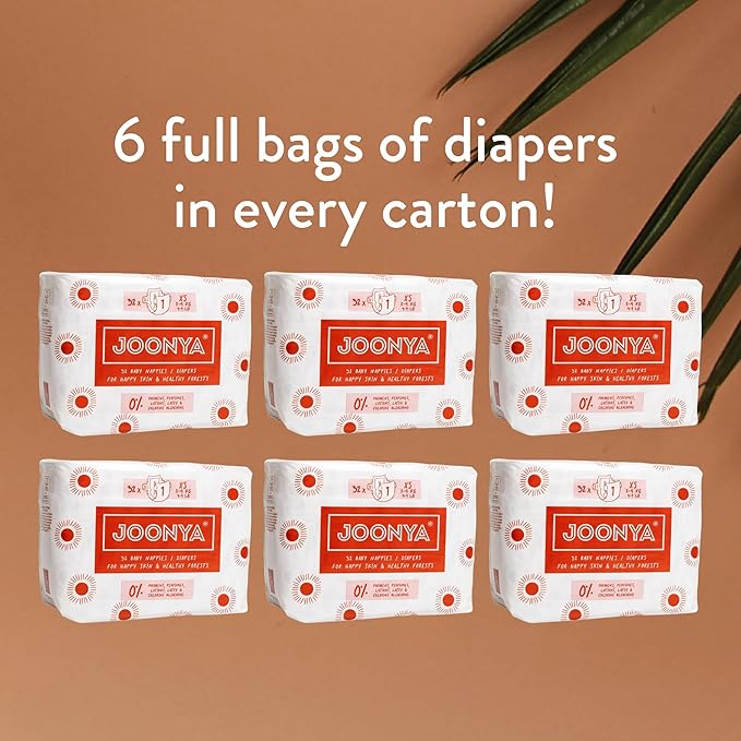 Joonya Baby Diapers, Size 1 XS (4-9 lb) - 6 Bags of 32 (192) - New Range - NonToxic, Eco-Friendly, Ultra Slim, Overnight Use - Made in Denmark