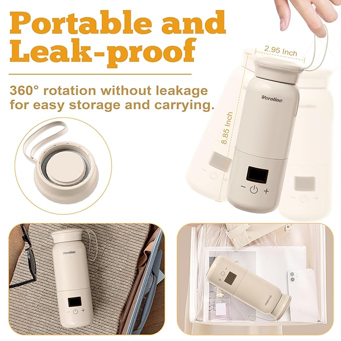 Portable Bottle Warmer for Travel, Baby Bottle Warmer with Adjustable Temp & Keep Warm for Formula, Breastmilk, Super Fast Charging & Rechargeable Milk Warmer, Cordless Water Warmer