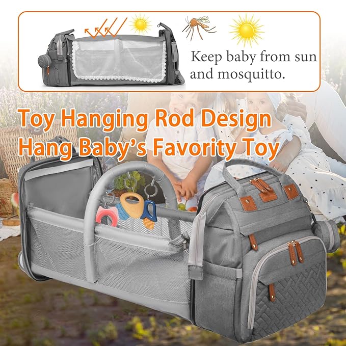 Baby Diaper Bags with Changing Station, Waterproof Diaper Bag Backpack for Moms Dads with USB Charging Port, Baby Shower Gifts, Large Capacity diaper backpack, Grey