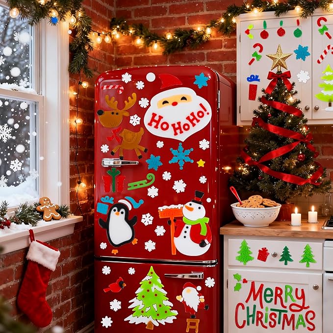 6 Sheet Christmas Window Clings Gel Santa Claus Snowman Snowflake Cardinals Penguin Christmas Window Decorations, Merry Xmas Wall Decor Stickers, School Home Xmas Party Decorations