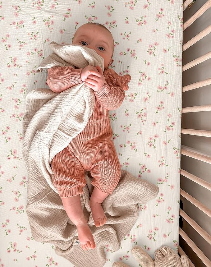 Mini Crib Sheets for Baby Boy Girl 2 Pack, Neutral Mini Crib Mattress Sheet 24" x 38", Muslin Nursery Bedding Soft and Breathable Comfort (Rosy)