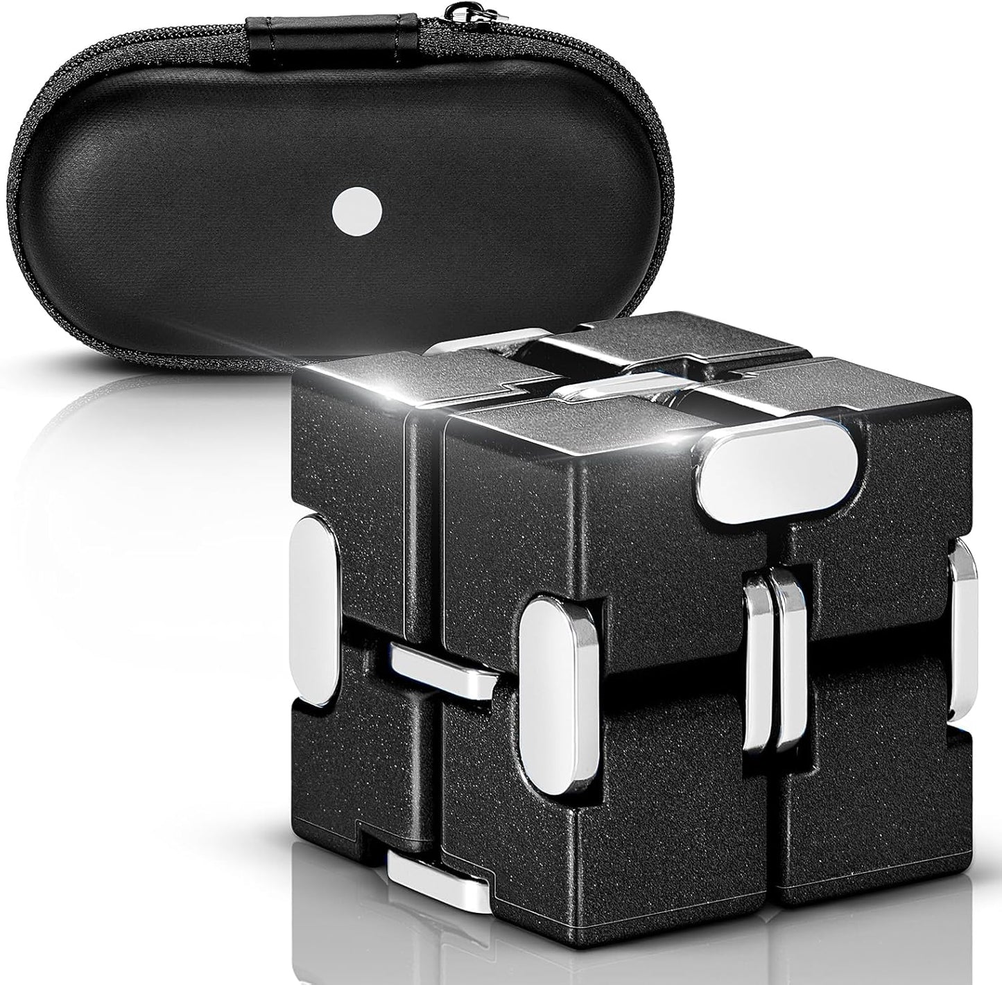 Fidget Cube, Zinc Aolly Metal Infinity Cube Fidget Desk Toy, Punk Style Design with Exquisite Case, Durable and Heavy Cool Gadgets, Adult Fidget Toys for Alleviate Stress and Anxiety(Black)