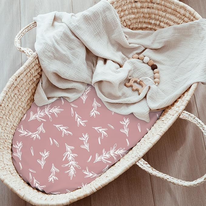 Floral Bassinet Sheets Girl 3 Pack, Breathable Cozy Fitted Mattress Sheet, Elastic Travel Bassinet Fashionable, Standard Cradle Safe Sheets for Baby Boy Girls 32" x 16"