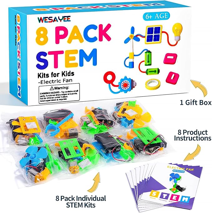 Bulk STEM Kits - 8 Set Electrical Fans, Girls Boys Crafts Science Kits for Kids Age 8-12, STEM Toys for Boys 6-8 8-10 6 7 8 10 12 13 Classroom, Engineering Activities Experiments Projects Circuit