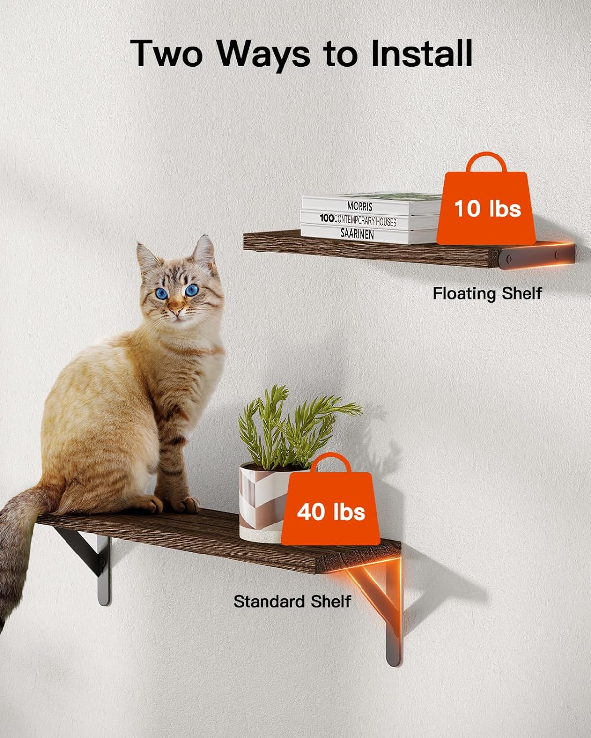 AMADA HOMEFURNISHING Wall Shelves Set of 6, Rustic Farmhouse Floating Shelves for Bedroom, Bathroom & Living Room, Brown Wood