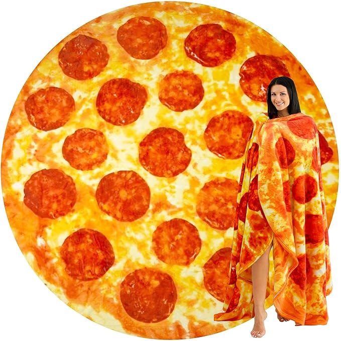 Zulay Pepperoni Pizza Blanket - Novelty Big Pizza Blanket Adult and Kids - Premium Soft Flannel Round Pepperoni Blanket for Indoors, Outdoors, Travel, Home and More, 285 GSM - 71 Inches