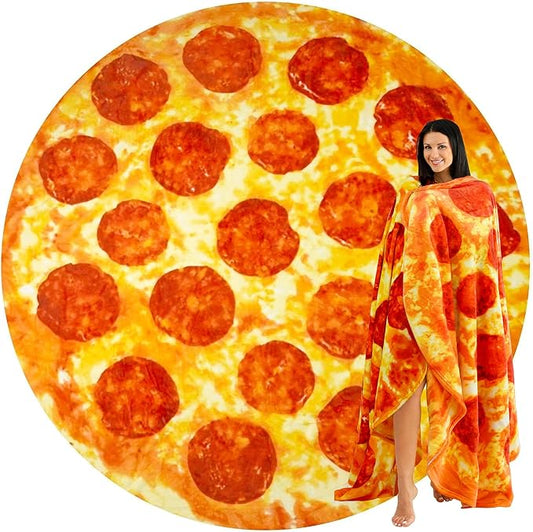Zulay Pepperoni Pizza Blanket - Novelty Big Pizza Blanket Adult and Kids - Premium Soft Flannel Round Pepperoni Blanket for Indoors, Outdoors, Travel, Home and More, 285 GSM - 80 Inches