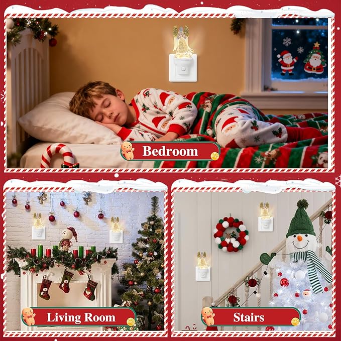 Christmas Angel Night Light Plug into Wall Glitter Water Nightlight with USB/Outlet Options, Christmas Decorative Nightlight for Bedroom Kitchen Nursery Holiday Decorations Gifts (Angel)