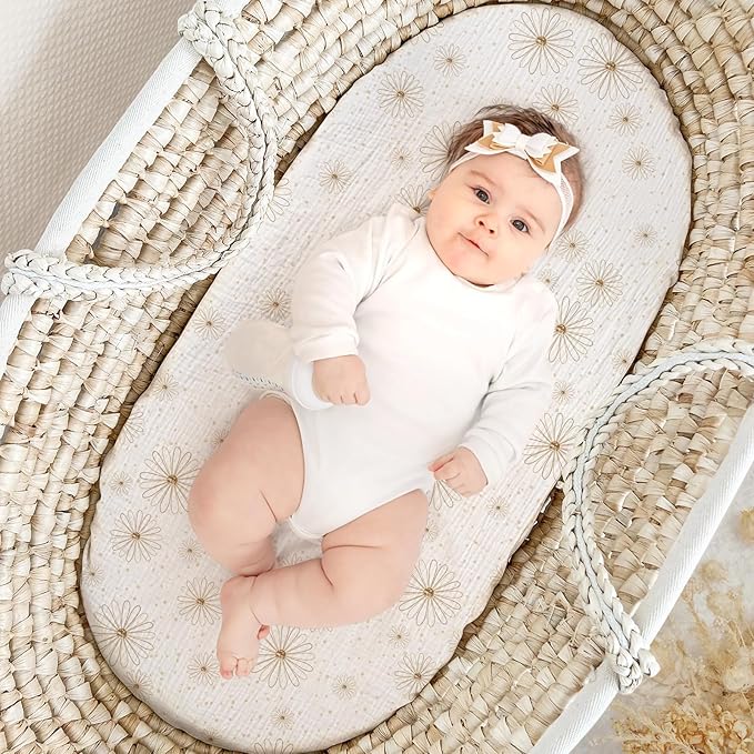 lulumoon Muslin Bassinet Sheets Baby: Cotton Bassinet Sheets Fitted for Boys and Girls - Bassinet Mattress Sheets for Oval Rectangle or Hourglass