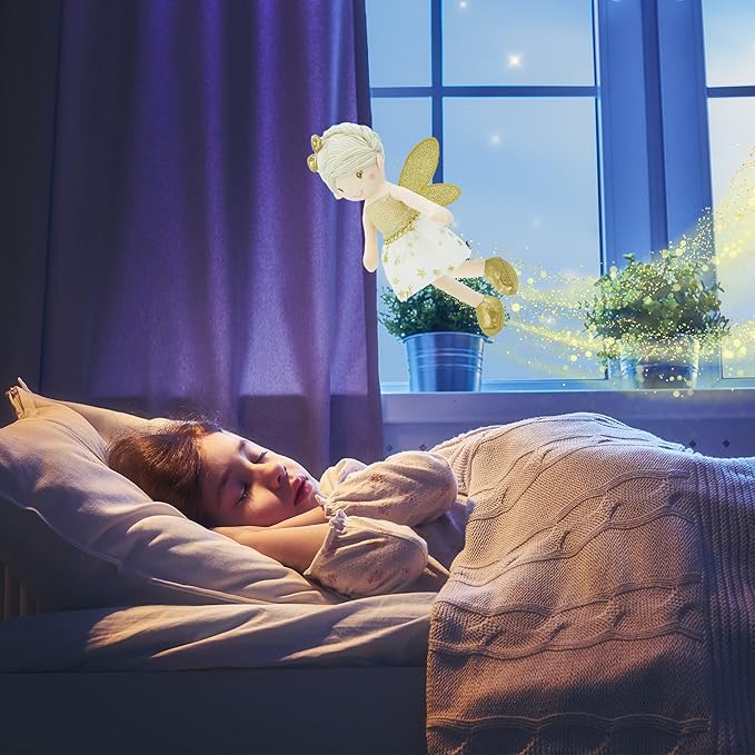 June Garden 12" Enchanted Garden Fairy Doll Joyce - Plush Stuffed Soft Doll Girl Gift - Gold Outfit and Wings