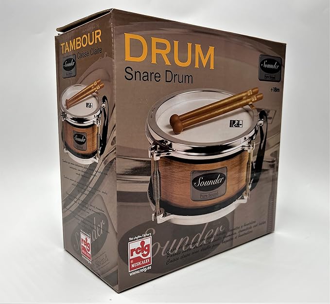 Tap-Along Sounder Snare Drum with Double Sided Batter Head Toy Tambourine Drum for Kids, Musical Instrument for Children 12 Months and Up Realistic Look with 2 Drum Sticks 7x7x3.5