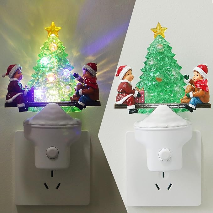 Christmas Tree Night Light Plug into Wall USB Portable Christmas Decorative Night Light Decoration for Kids Adults Bedroom Kitchen Living Room Holiday Decor (Children Seesaw)