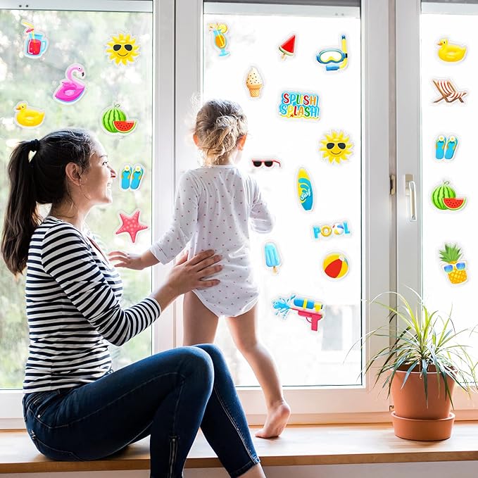 20 PCS Beach Ball Party Thick Gel Clings Summer Pool Window Gel Clings Decals Stickers for Kids Toddlers and Adults Home Airplane Classroom Nursery Summer Beach Holiday Party Supplies Decorations