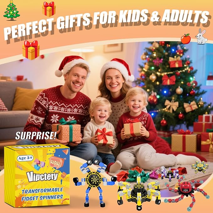 4Pcs Transformable Fidget Spinners for Kids Sensory Fidget Toys Teens Quiet Airplane Road Trip Travel Activities Essential Stocking Stuffers Bulk Gifts for Boys Girls Toddlers Autism ADHD B