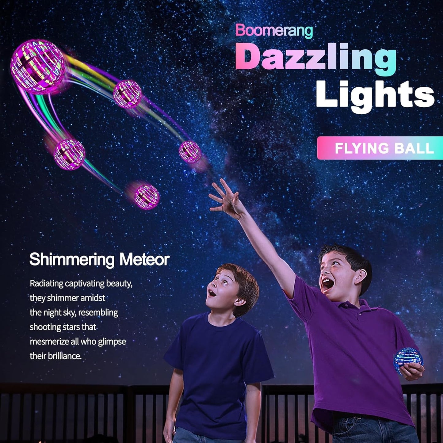 Flying Orb Ball (Pink, 2025 Upgraded) with Dazzling Lights, Magic Hover Spinner, Boomerang Drone, Floating Cosmic Globe, Kids Outdoor Toys for 6 7 8 9 10 Year Old Boys Girls