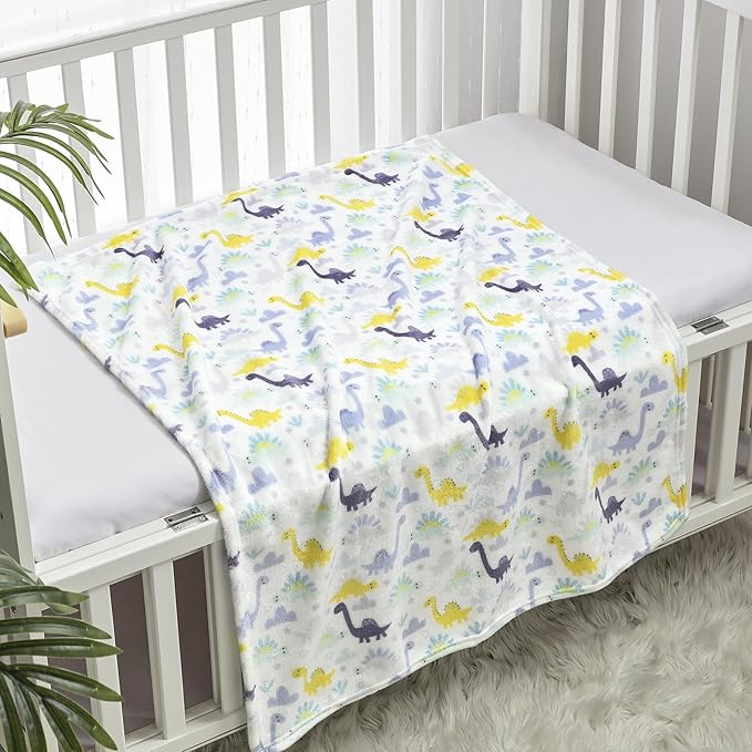 CREVENT 30''X40'' Cozy Fluffy Warm Fleece Baby Crib Blanket for Boys Infant Toddler Crib Cot Stroller (Dinosaur)