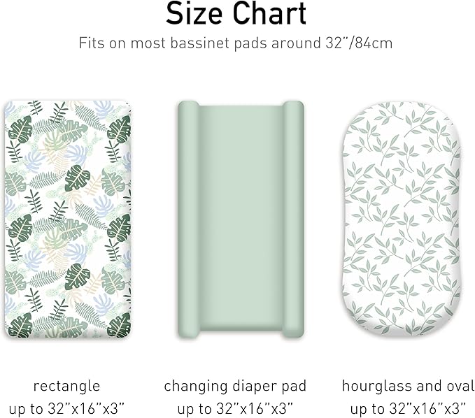 Baby Bassinet Sheets 3 Pack, Fitted Mattress Sheets for Boys & Girls, Ultra Soft Breathable, Universal Compatible with Halo Bassinest Swivel Sleeper(Sage Green, 32x16 Inch)