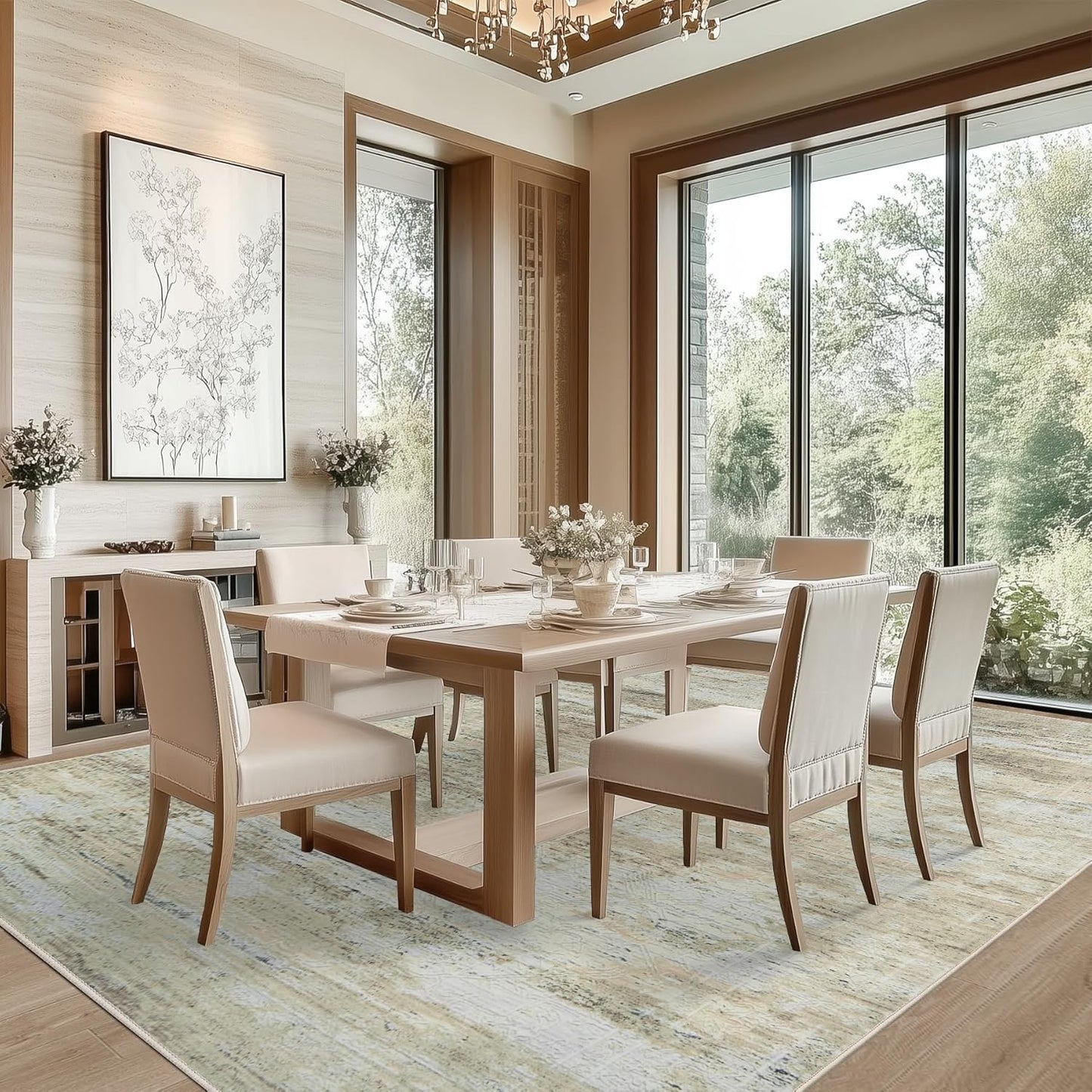 9x12 Area Rug Living Room Rugs - Washable Rug Large Modern Abstract Soft Thin Carpets Indoor Floor No Slip Vintage Carpet for Bedroom Under Dining Table Nursery Home Office Decor Brown