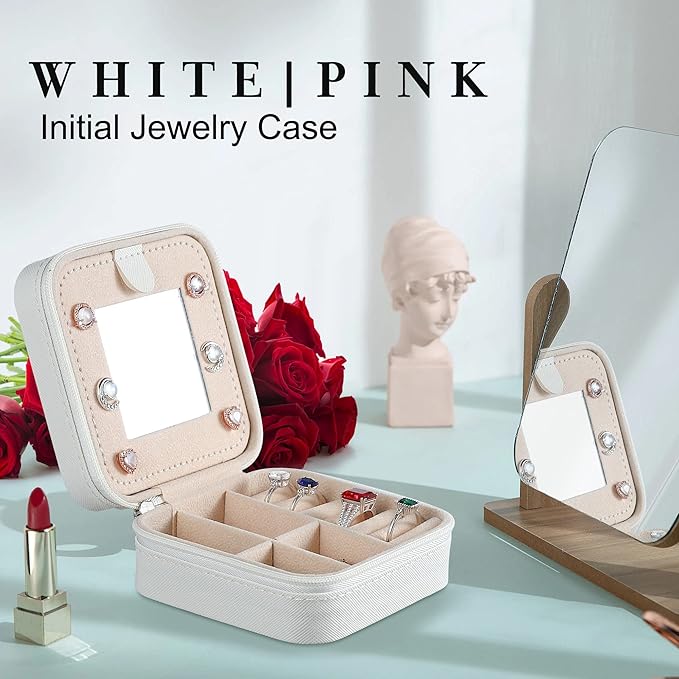 Parima Jewelry Organizer Box, Small Jewelry Box for Women Girls Initial R Travel Jewelry Case Small Jewelry Organizer Box Travel Jewelry Case Jewelry Box Organizer - Letter R, White