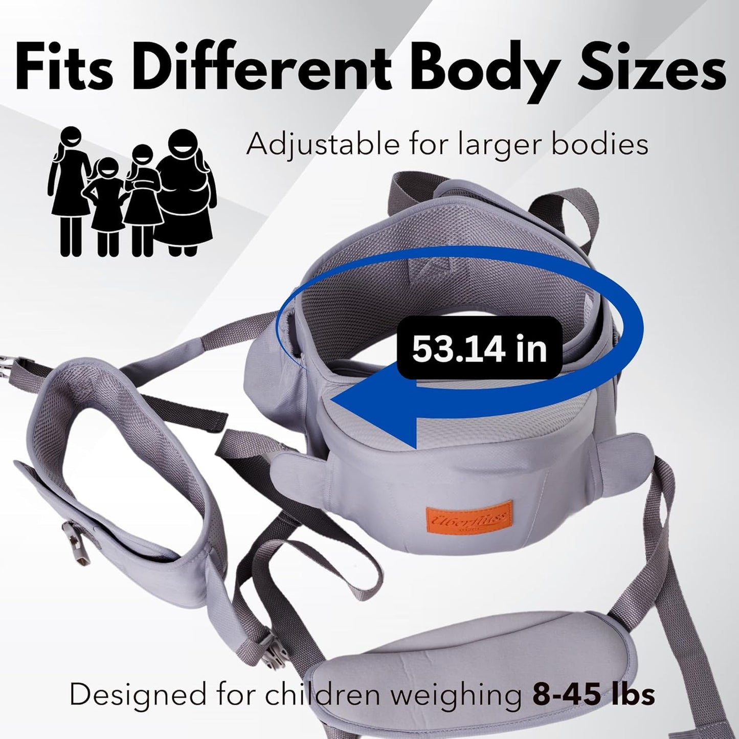 Baby Hip Carrier - Effortless Hands-Free Adjustable Fit Grey Baby Wraps Carrier for Newborns & Toddlers 8-45 lbs - Soft & Breathable Material with 4 Carrying Positions Multi-Pocket