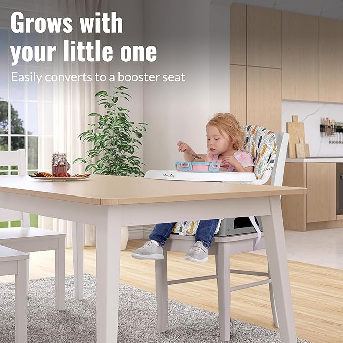 Dream On Me Curio Sit N Seek 3 in 1 Convertible Baby High Chair in Grey, Removable and Adjustable Tray, Portable High Chair, Adjustable Legs, Detachable Footrest, PU Fabric & 5 Point Safety Harness